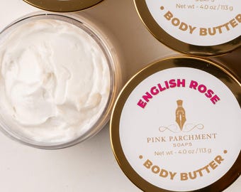 English Rose Body Butter -  4 oz of Whipped Body Butter - Made with Shea Butter and Cocoa Butter