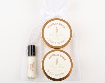 Vanilla Bean Gift Set - Roll On Perfume - Body Butter - Sugar Scrub