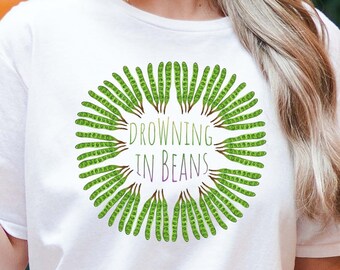 Funny Retro Style T-shirt, Drowning in Beans Design, Ideal for Grow-Your-Own Gardeners, Perfect Gardening Gift
