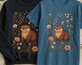 British Boho Otter T-Shirt, Sweatshirt, Tote Bag, Wild River Otter Lover Tshirt, Gift for Nature Lovers, Cottagecore Tee