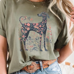 Maglietta con stampa floreale Boho Greyhound, simpatica maglietta per amanti degli animali, per mamme di cani, regalo per amanti della natura, in stile morbido, taglie dalla S alla 2XL