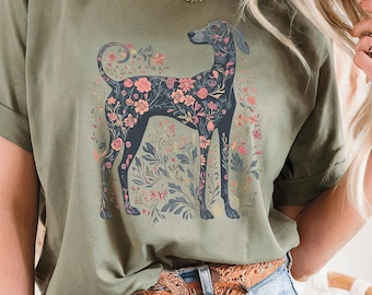 Boho Floral Greyhound Graphic T-Shirt, Cute Pet Lover Tee for Dog Mums, Nature Enthusiast Gift in Softstyle Sizes S to 2XL