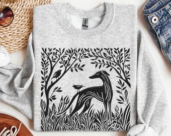 Camiseta, sudadera y bolso de mano Boho Woodland Greyhound, estampado de bosque inspirado en la naturaleza, regalo perfecto para amantes de los perros, excursionistas y mamás de galgos.