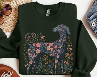 Boho Floral Greyhound T-Shirt, Sweatshirt, Tote Bag, Cute Pet Lover Apparel for Dog Mums, Nature Inspired Gift