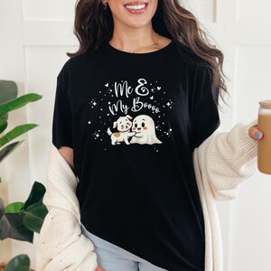 T-shirt d'Halloween chien mignon Me & My Boooo, t-shirt rétro drôle pour amoureux des chiens, fantôme de dessin animé et chiot, tailles S-4XL, cadeau d'Halloween parfait