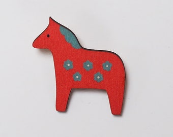 Red Dala Horse Brooch