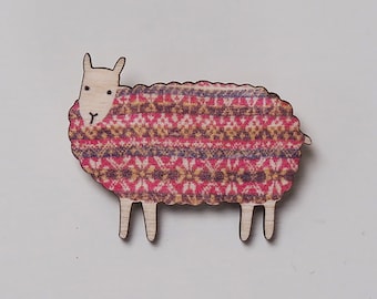 Broche Mouton Fair Isle Rouge