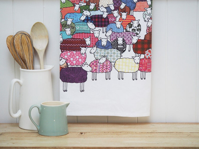 Colourful Sheep Tea Towel image 1