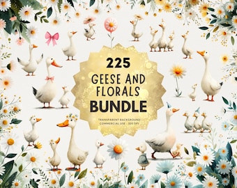225 Beige Goose, PNG Watercolor Clipart, Baby Shower Geese, Flowers, Wreaths, Bouquets, Boho nursery decor, Commerical Use