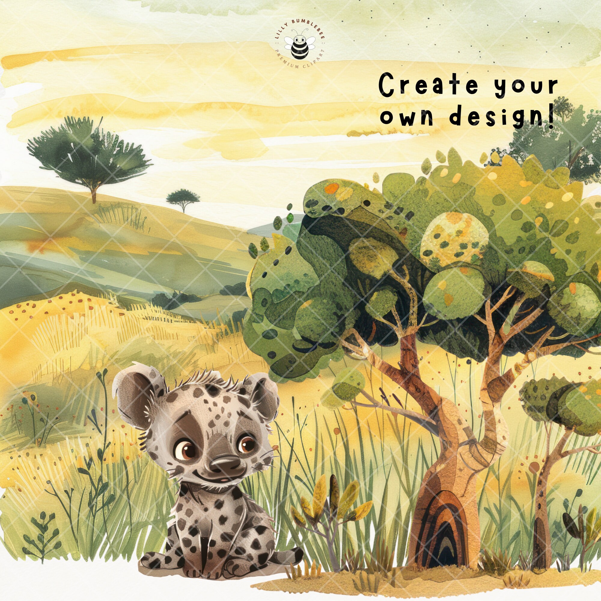 11 Baby Hyena Clipart Cute Watercolor Safari Animals PNG Set