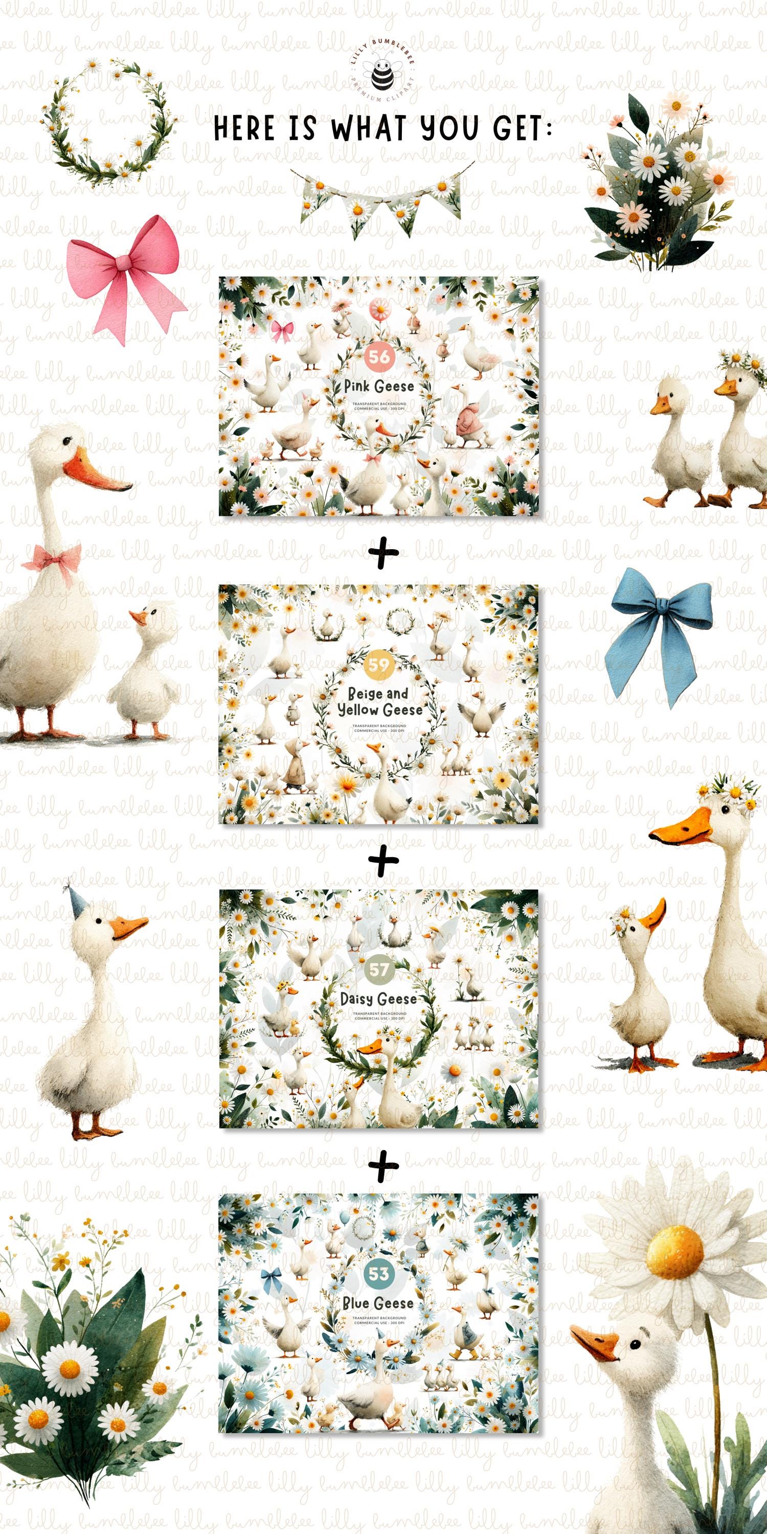 225 Beige Goose, PNG Watercolor Clipart, Baby Shower Geese, Flowers ...