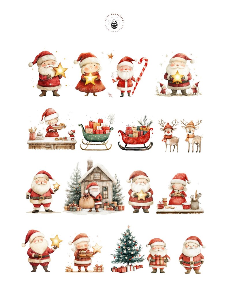 86 Santa's Workshop, PNG Watercolor Clipart, Santa, Mrs. Claus ...