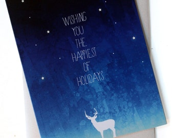 Set of 8 Christmas Card Set / Holiday Card Set - Starry Night Deer