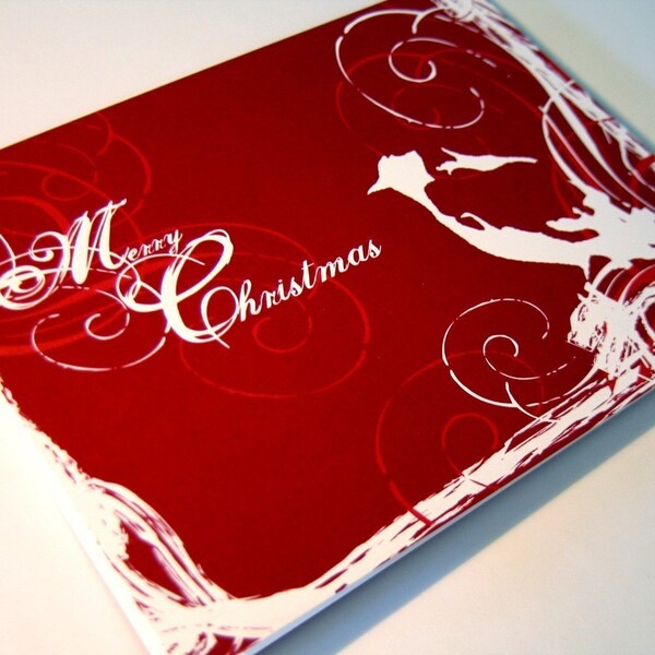 Chic bird christmas cards - set of 8 (red)