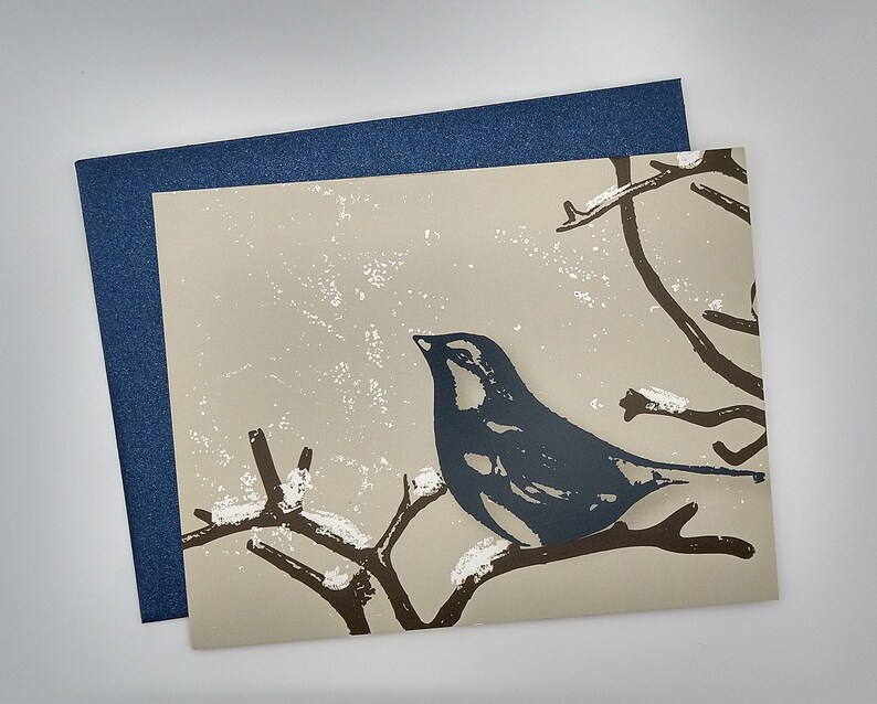 Winter Finch Christmas Holiday Card set of 24 SAVE 5% image 1