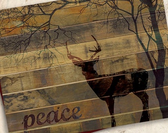 Christmas Cards / Holiday Cards - Reclaimed Wood Peace Deer - Set of 24 - SAVE 5%