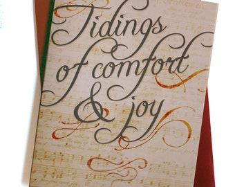 SALE! Set of 8 Christmas Card Set / Holiday Card Set - Music Typography Tidings