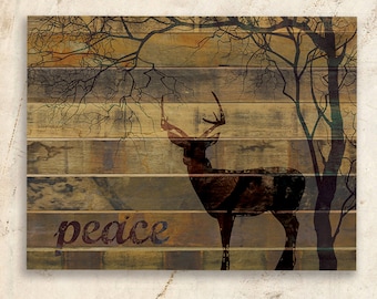 Set of 8 Reclaimed Wood Peace Deer