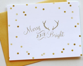 SALE! Set of 8 Christmas Card Set / Holiday Card Set - Gold Dots Merry & Bright