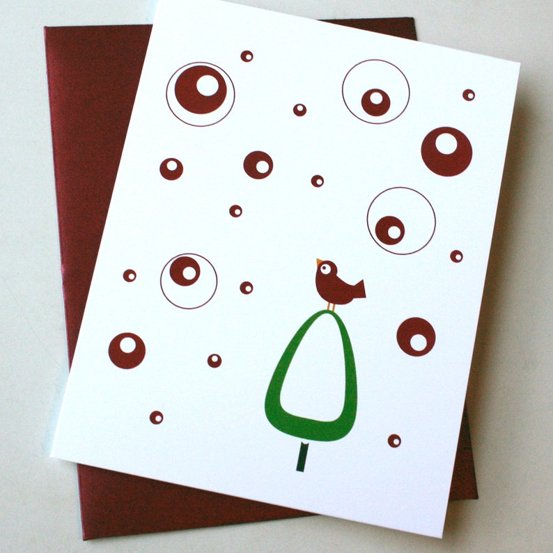 Set of 8 Holiday Card Set 4 designs / Christmas Card Set Modern Red Bird image 3