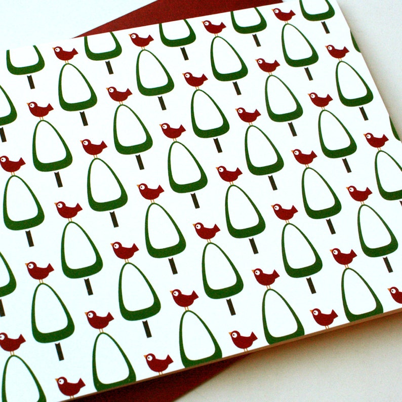 Set of 8 Holiday Card Set 4 designs / Christmas Card Set Modern Red Bird image 5