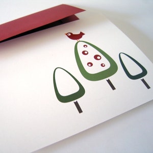 Set of 8 Holiday Card Set (4 designs) / Christmas Card Set - Modern Red Bird