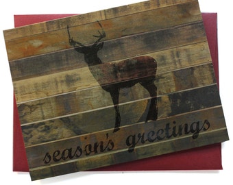 SALE! Set of 8 Holiday Card Set / Christmas Cards - Reclaimed Wood Rustic Forest - DEER - Seasons Greetings