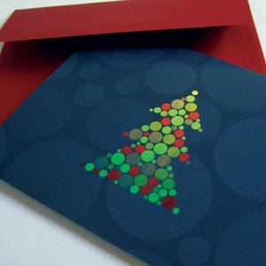 Set of 8 Christmas Cards / Holiday Card Set Woodgrain Circle Christmas Trees 4 designs image 5