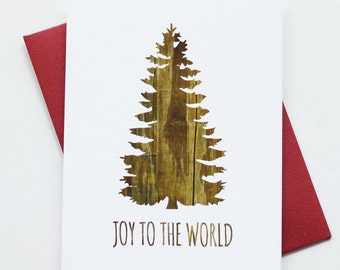 Rustic Wood Tree Christmas Card Set – Holiday Joy