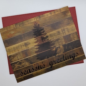 Set of 8 Holiday Card Set / Christmas Card Set - Reclaimed Wood Rustic Season&#39;s Greetings Tree