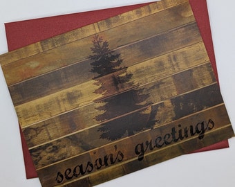 Set of 8 Holiday Card Set / Christmas Card Set - Reclaimed Wood Rustic Season's Greetings Tree