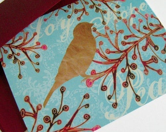 Set of 24 Holiday Card Set - Cranberry Bird Branch - Peace, Joy, Hope