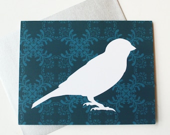 Silver Bird with damask pattern - Card Set of 8