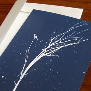 Set of 8 Holiday cards Bird on a White Winter Tree card set of 8 midnight navy blue image 4