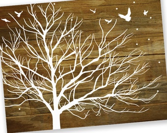 Set of 8 White Winter Branches - Reclaimed Wood Rustic Holiday Cards - Set of 8
