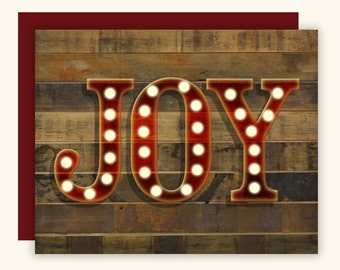 JOY Marquee Christmas Card Set – Vintage Light Design