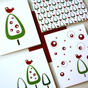 Set of 8 Holiday Card Set 4 designs / Christmas Card Set Modern Red Bird image 8