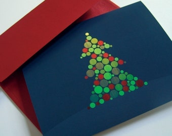 Set of 8 Christmas Cards / Holiday Card Set - Woodgrain Circle Christmas Trees  (4 designs)