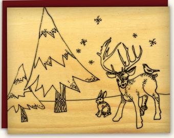 Set of 8 Holiday Card Set / Christmas Cards - Woodland Forest Fawn Friends
