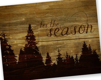 SALE! Set of 8 Christmas Card Set / Holiday Card Set - 'Tis the Season Trees - Reclaimed Wood Rustic Holiday Card Set