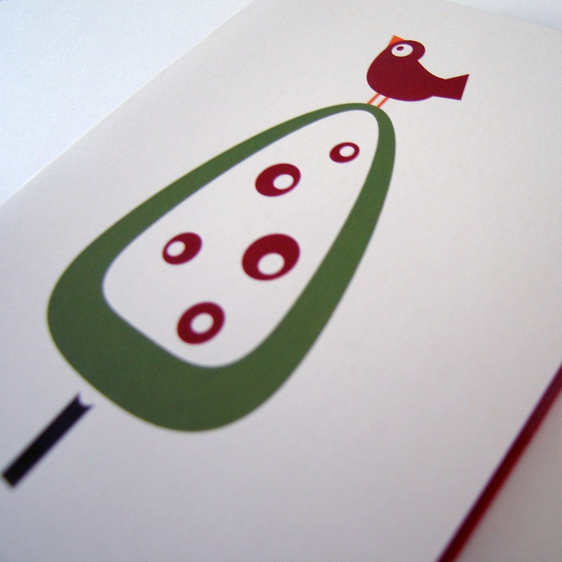 Set of 8 Holiday Card Set 4 designs / Christmas Card Set Modern Red Bird image 7