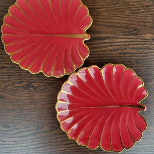 Arthur Percy Rubin Leaf Plates – Upsala-Ekeby Red Gold Art Deco Ceramics