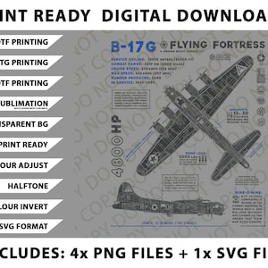 B-17 Flying Fortress WW2 B-17G Bomber Vintage Aviation Png Bundle, SVG Files, Digital Downloads