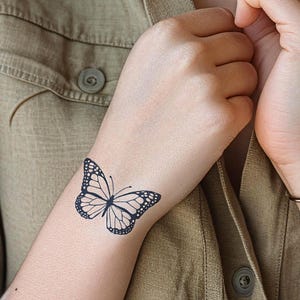Semi Permanent Tattoo Butterfly - Monarch Matte Midnight Blue, Minimalist Temporary Tattoo, Waterproof Fake Tattoo, Nature Gift for Her