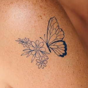 Tijdelijke bloemen- en vlindertattoo | Realistische, waterdichte tijdelijke tattoo | Gemakkelijk aan te brengen | Blijft 10-15 dagen zitten | Voor volwassenen en kinderen