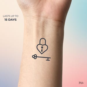 Heart Lock and Key Temporary Tattoo | Couple matching Tattoo | Romantic Love Symbol  | Waterproof Minimaliste Fake Tattoo | Aniversary Gift