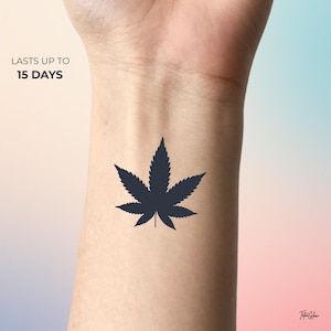 Tatuaje temporal de hoja de marihuana | Tatuaje de hoja de cannabis | Tatuaje pequeño minimalista | Tatuaje falso estético resistente al agua | Festival de tatuajes rave