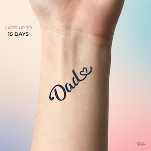 Dad Temporary Tattoo | Father Tribute Tattoo | Minimalist Script Tattoo | Meaningful Small Tattoo | Waterproof Fake Tattoo | Memorial Gift