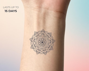 Mandala Temporary Tattoo | Sacred Geometry Fake Tattoo | Minimalist Tattoo | Boho Spiritual Tattoo | Waterproof Semi-Permanent Tattoo