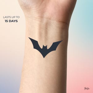 Small Bat Temporary Tattoo | Minimalist Matte Black Ink | Semi Permanent 2 Weeks | Realistic Fake Tattoo.
